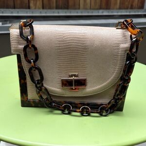 Tory Burch Chic Beige Bag with Tortoiseshell Chain